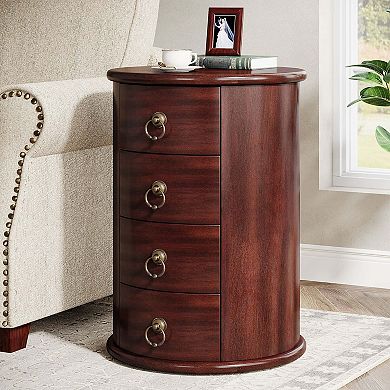 Tribesigns Wood End Table Vintage Nightstand With 4 Drawers