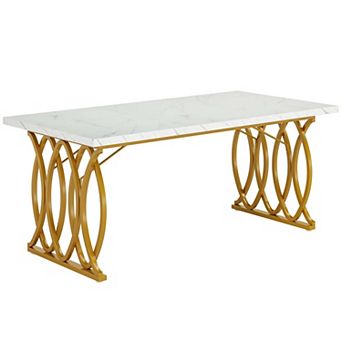 Tribesigns 63" Modern Dining Table with Faux Marble Tabletop for 4-6 People