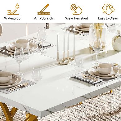 Tribesigns 63" Modern Dining Table with Faux Marble Tabletop for 4-6 People