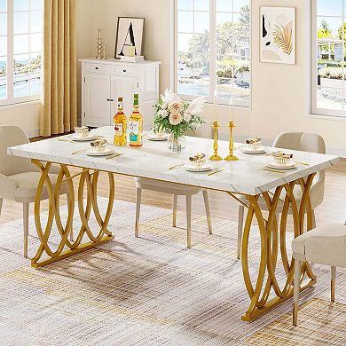 Tribesigns 63" Modern Dining Table with Faux Marble Tabletop for 4-6 People