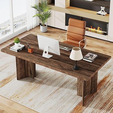 Tribesigns Vintage Executive Desk, 63" Farmhouse Computer Desk Conference Table