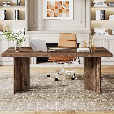 Tribesigns Vintage Executive Desk, 63" Farmhouse Computer Desk Conference Table