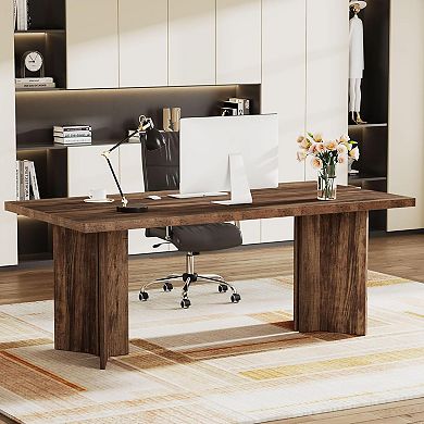 Tribesigns Vintage Executive Desk, 63" Farmhouse Computer Desk Conference Table