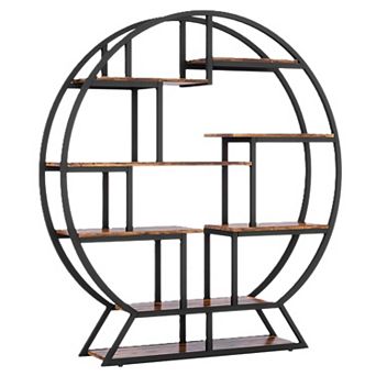 Tribesigns Round Bookshelf, 63 Inch Etagere Bookcase with Staggered Shelves Plant Stand
