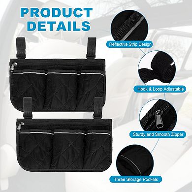 2 Pcs Beach Chair Armrest Bag, Side Bag Hanging Storage with Reflective Pockets for Bedside/Outdoor