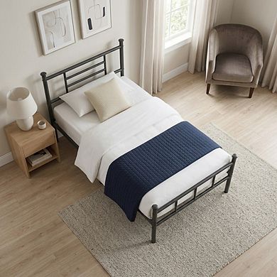 HOMZENE Bed Frame, Metal Platform Bed with Headboard, No Box Spring Needed and Easy Assembly, Black