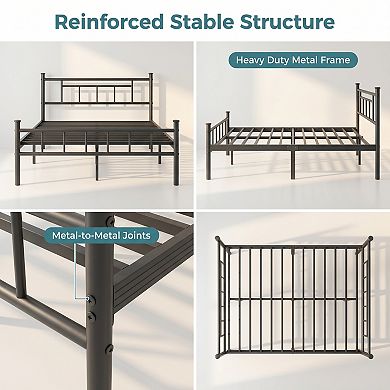 HOMZENE Bed Frame, Metal Platform Bed with Headboard, No Box Spring Needed and Easy Assembly, Black