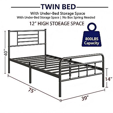 HOMZENE Bed Frame, Metal Platform Bed with Headboard, No Box Spring Needed and Easy Assembly, Black