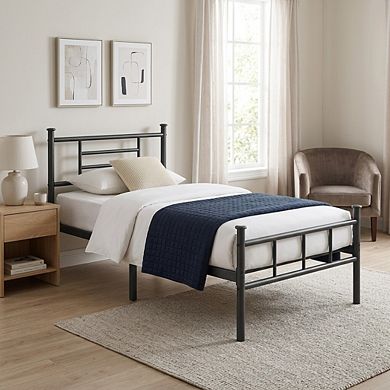 HOMZENE Bed Frame, Metal Platform Bed with Headboard, No Box Spring Needed and Easy Assembly, Black