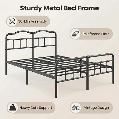HOMZENE Bed Frame with Headboard, Metal Platform Bed Frame,No Box Spring Needed