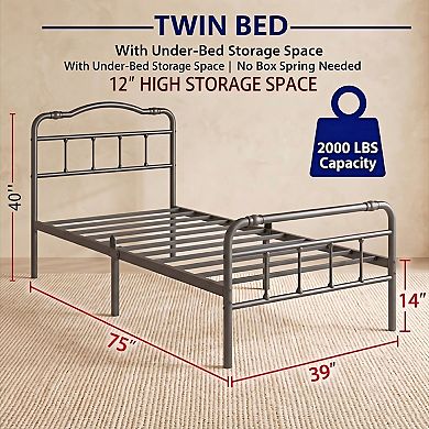 HOMZENE Bed Frame with Headboard, Metal Platform Bed Frame,No Box Spring Needed