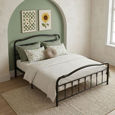 HOMZENE Bed Frame with Headboard, Metal Platform Bed Frame,No Box Spring Needed
