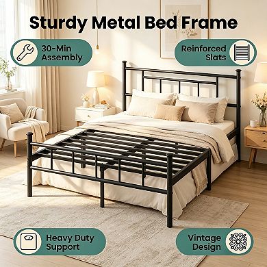 HOMZENE Bed Frame with Headboard, Metal Platform Bed Frame,No Box Spring Needed