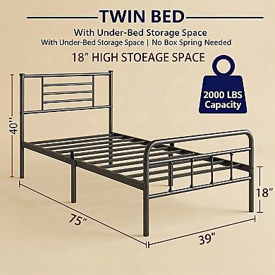 HOMZENE Bed Frame with Headboard, Metal Platform Bed Frame,No Box Spring Needed