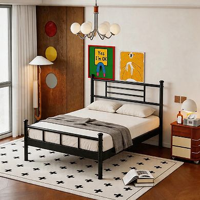 HOMZENE Bed Frame with Headboard, Metal Platform Bed Frame,No Box Spring Needed