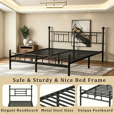 HOMZENE Bed Frame, Metal Platform Bed Frame with Headboard, No Box Spring Needed