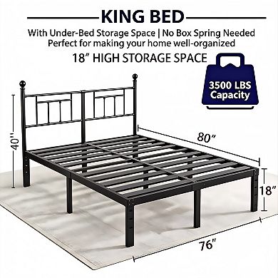 HOMZENE Bed Frame, Metal Platform Bed Frame with Headboard, No Box Spring Needed