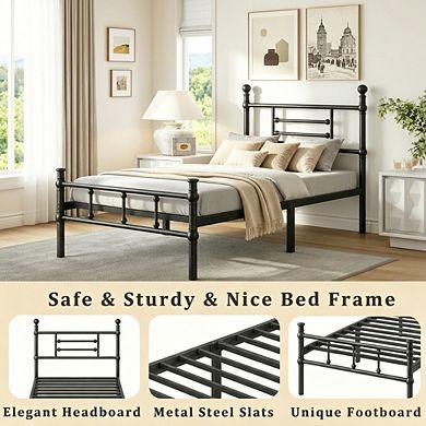 HOMZENE Bed Frame with Headboard, Metal Platform Bed Frame, No Box Spring Needed