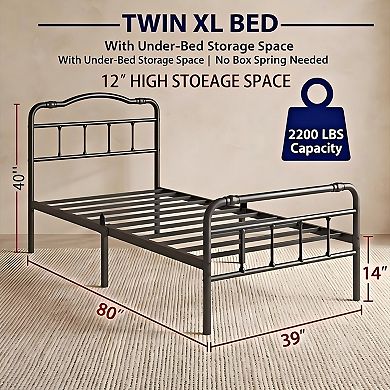 HOMZENE Bed Frame with Curved Headboard, Sturdy Metal Slats Support,No Box Spring Needed