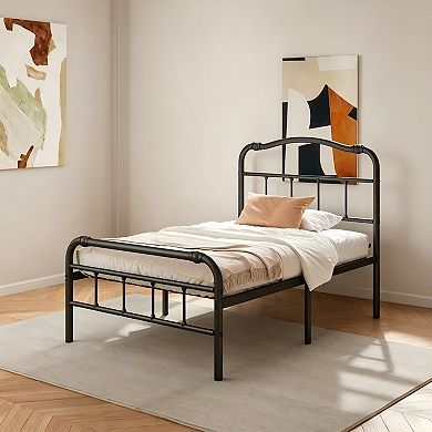 HOMZENE Bed Frame with Curved Headboard, Sturdy Metal Slats Support,No Box Spring Needed