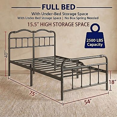 HOMZENE Metal Platform Bed Frame With Headboard, Heavy Duty Slats Support