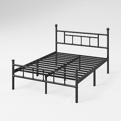 HOMZENE Bed Frame, Metal Platform Bed Frame with Headboard, No Box Spring Needed, Black