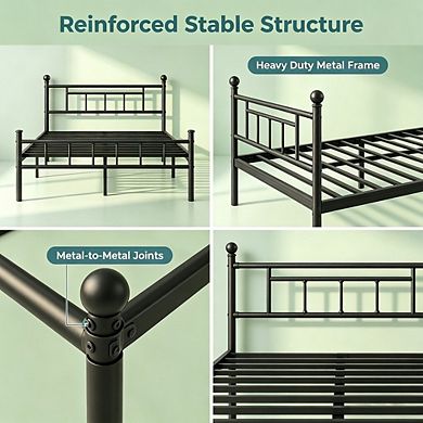 HOMZENE Bed Frame, Metal Platform Bed Frame with Headboard, No Box Spring Needed, Black