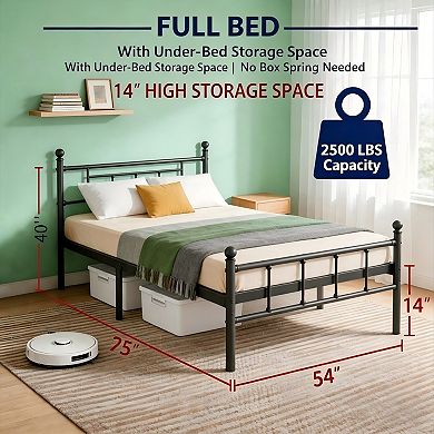 HOMZENE Bed Frame, Metal Platform Bed Frame with Headboard, No Box Spring Needed, Black