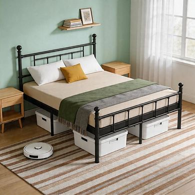 HOMZENE Bed Frame, Metal Platform Bed Frame with Headboard, No Box Spring Needed, Black