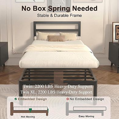 HOMZENE Bed Frame with Headboard, Metal Platform Bed Frame, No Box Spring Needed, Easy Assembly