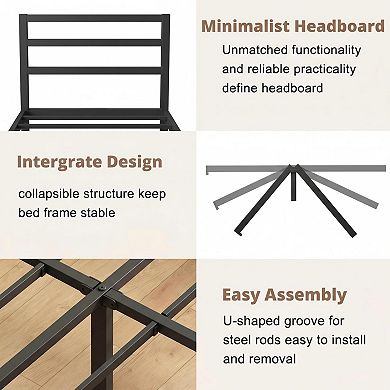 HOMZENE Bed Frame with Headboard, Metal Platform Bed Frame, No Box Spring Needed, Easy Assembly