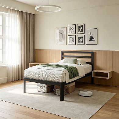 HOMZENE Bed Frame with Headboard, Metal Platform Bed Frame, No Box Spring Needed, Easy Assembly