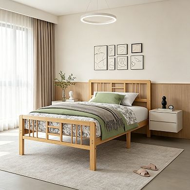 HOMZENE Platform Bed Frame with Headboard, No Box Spring Needed