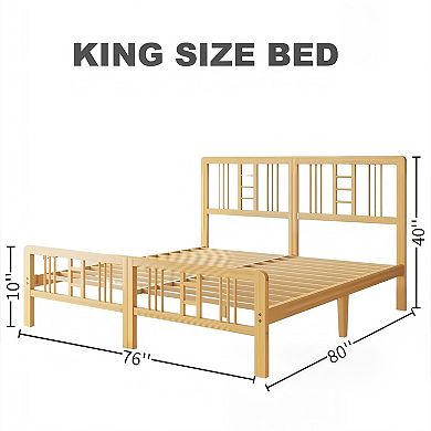 Bamboo Bed Frame, Platform Bed Frame with Wood Slats,No Box Spring Needed