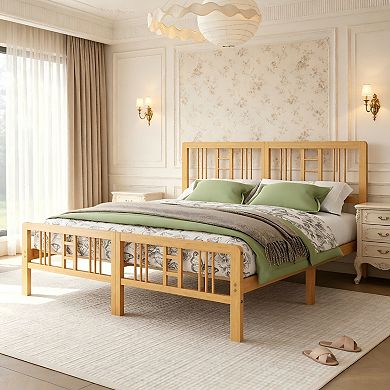 Bamboo Bed Frame, Platform Bed Frame with Wood Slats,No Box Spring Needed