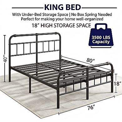 Metal Bed Frame with Headboard, Heavy Duty Platform Bed, No Box Spring Needed