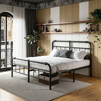 Metal Bed Frame with Headboard, Heavy Duty Platform Bed, No Box Spring Needed