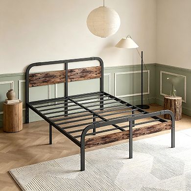 HOMZENE Bed Frame with Wood Panel Headboard,Metal Bed Frame,No Box Spring Needed