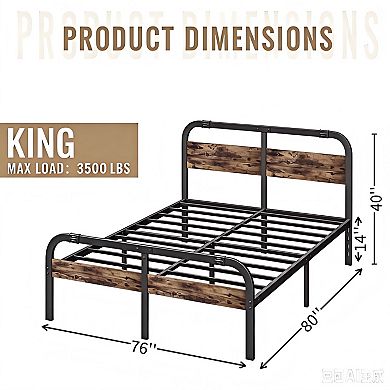 HOMZENE Bed Frame with Wood Panel Headboard,Metal Bed Frame,No Box Spring Needed