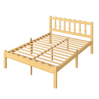 HOMZENE Bed Frame, Solid Wood Platform Bed with Headboard, No Box Spring Needed