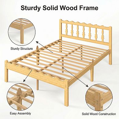 HOMZENE Bed Frame, Solid Wood Platform Bed with Headboard, No Box Spring Needed