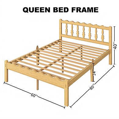HOMZENE Bed Frame, Solid Wood Platform Bed with Headboard, No Box Spring Needed