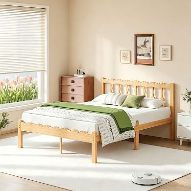 HOMZENE Bed Frame, Solid Wood Platform Bed with Headboard, No Box Spring Needed