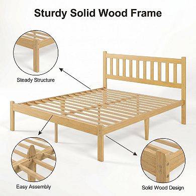 HOMZENE Bed Frame, Solid Wood Platform Bed Frame with Headboard, No Box Spring Needed