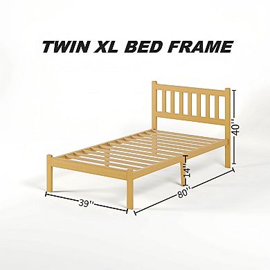 HOMZENE Bed Frame, Solid Wood Platform Bed Frame with Headboard, No Box Spring Needed