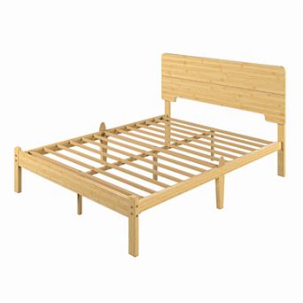 HOMZENE Bed Frame, Solid Wood Platform Bed with Headboard, No Box Spring Needed