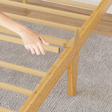 HOMZENE Bed Frame, Solid Wood Platform Bed with Headboard, No Box Spring Needed