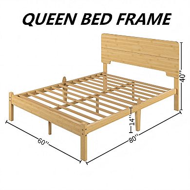 HOMZENE Bed Frame, Solid Wood Platform Bed with Headboard, No Box Spring Needed