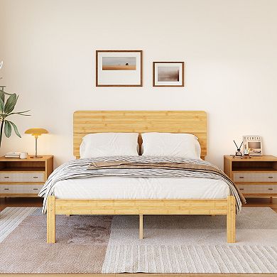 HOMZENE Bed Frame, Solid Wood Platform Bed with Headboard, No Box Spring Needed