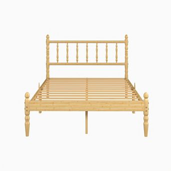 HOMZENE Bed Frame, Solid Wood Platform Bed With Headboard & Slats, No Box Spring Needed